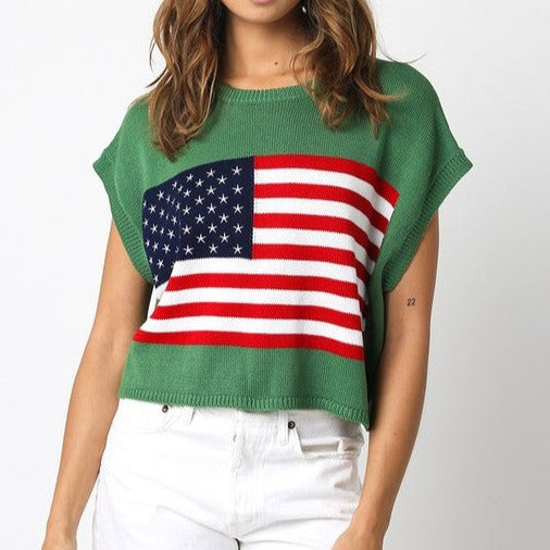 Green American Flag Journey Top