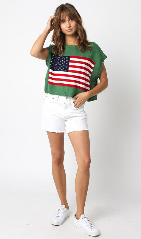 Green American Flag Journey Top