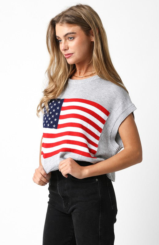 Grey American Flag Journey Top