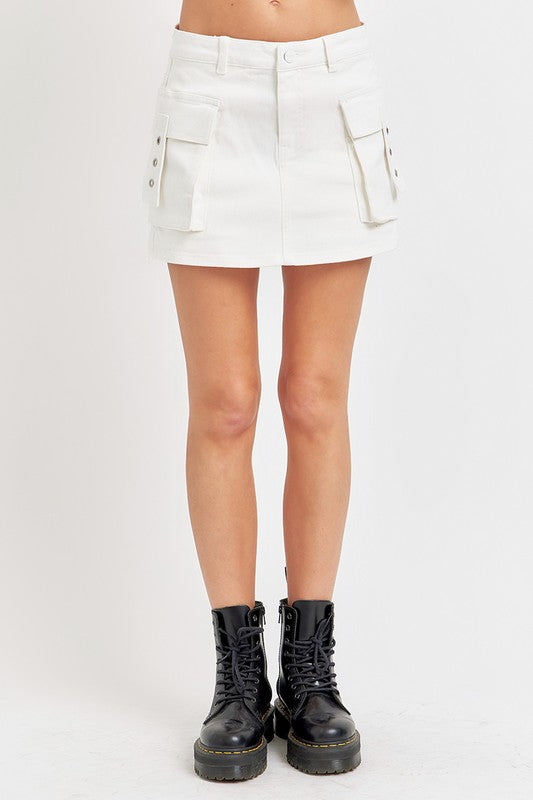RISEN White Denim Utility Skort with Pockets