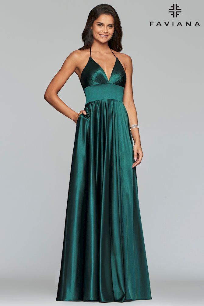 Deep Green Long Matte Satin V-Neck Lace-Up Gown