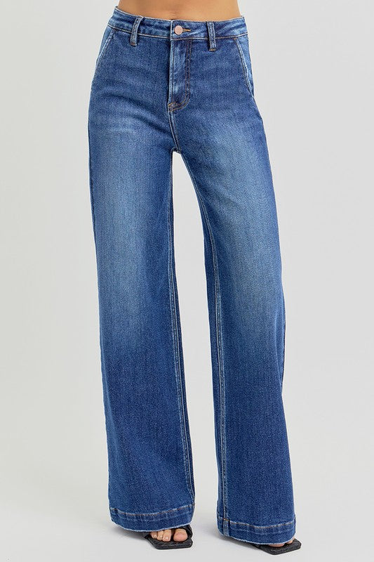 Blue jeans on a gray background