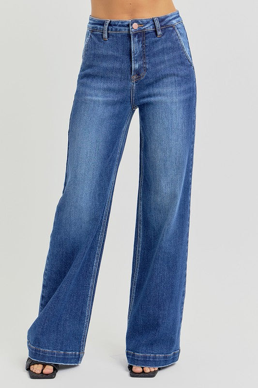 Blue jeans on a gray background