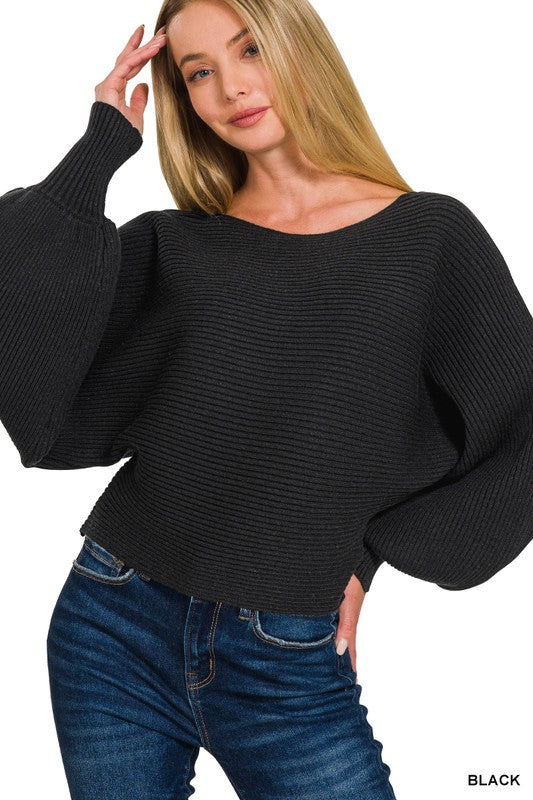 Black balloon sleeve sweater deals