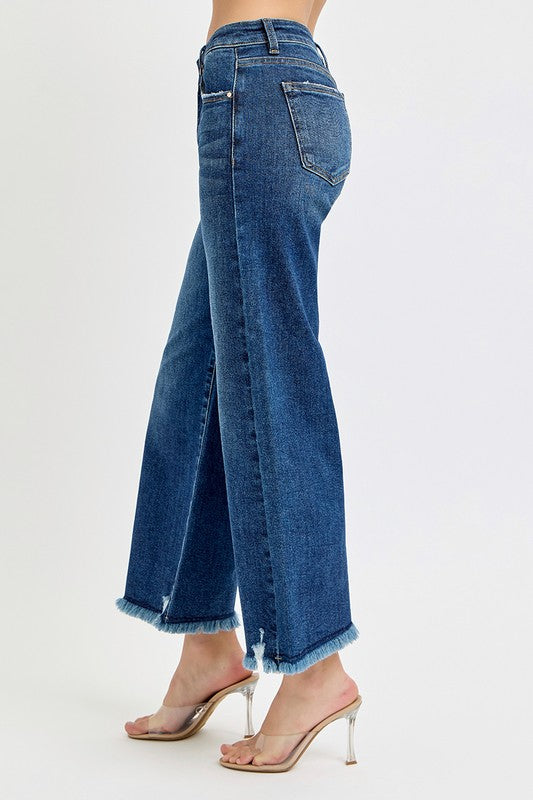 RISEN Mid Rise Cropped Dark Denim Jeans