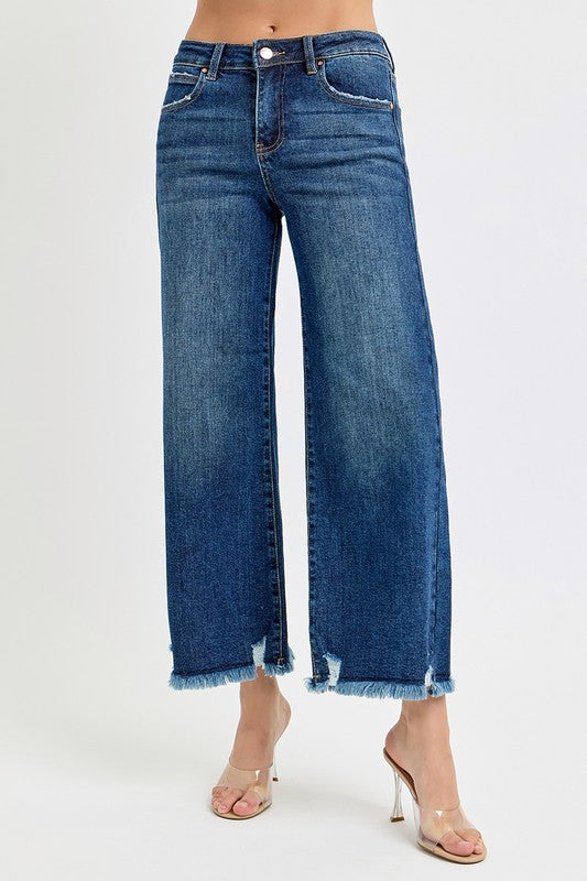 RISEN Mid Rise Cropped Dark Denim Jeans