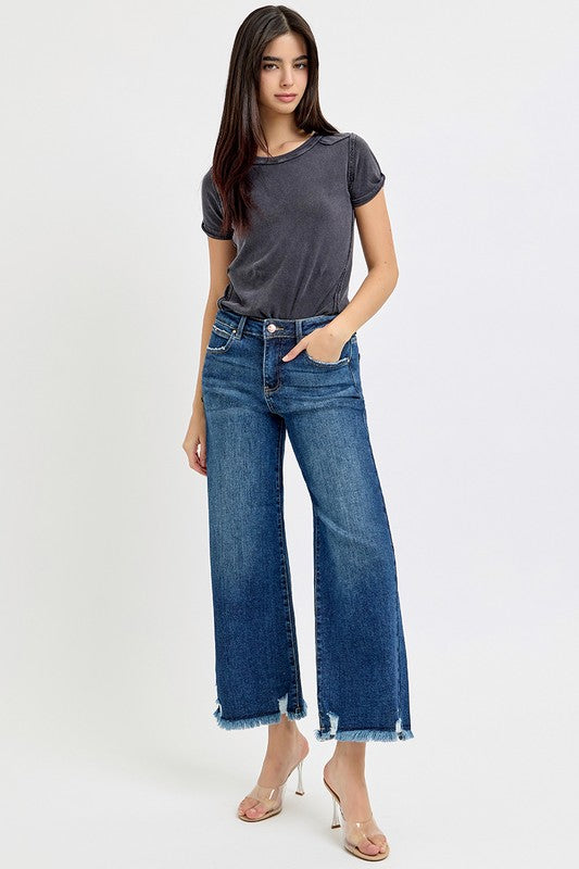 RISEN Mid Rise Cropped Dark Denim Jeans