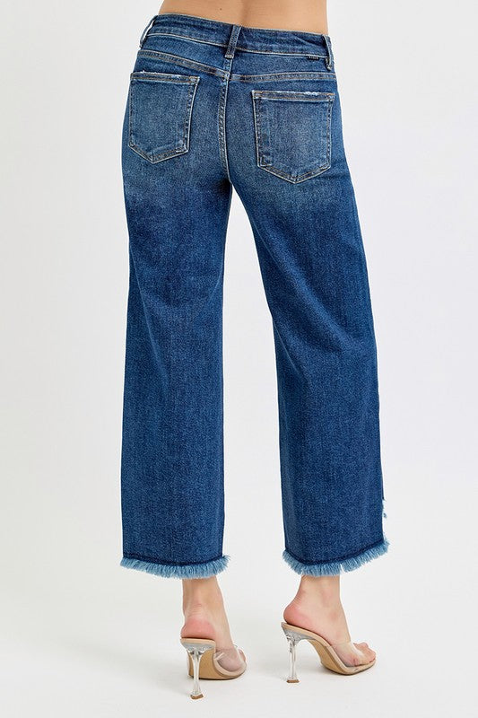 RISEN Mid Rise Cropped Dark Denim Jeans
