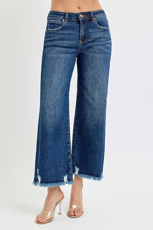 RISEN Mid Rise Cropped Dark Denim Jeans