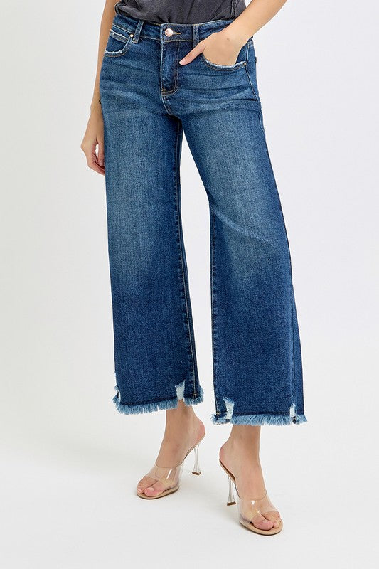 RISEN Mid Rise Cropped Dark Denim Jeans