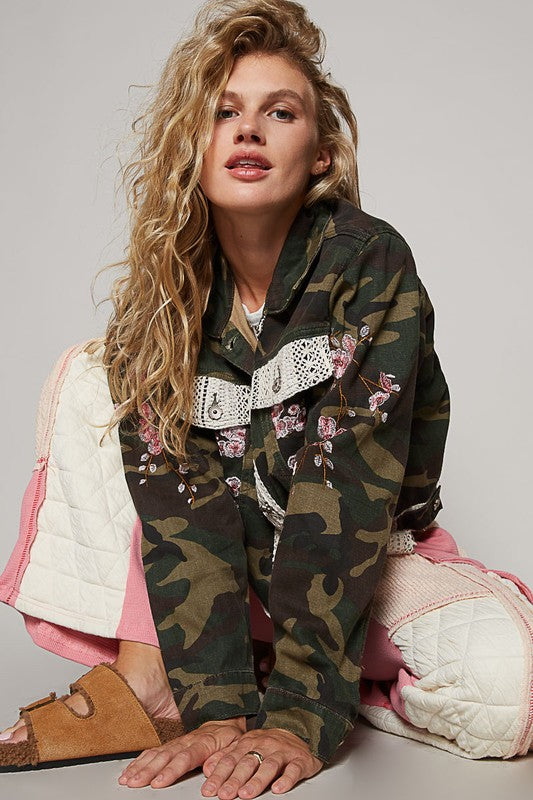 Camo Floral Embroidered Jacket