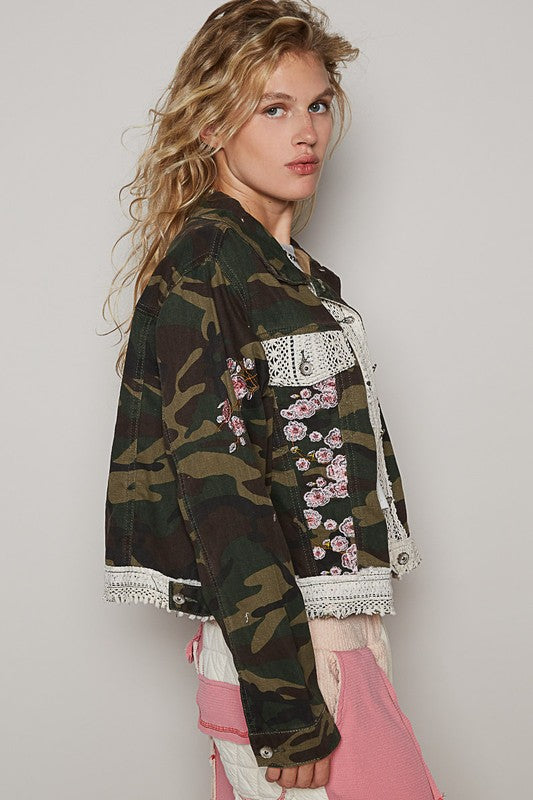 Camo Floral Embroidered Jacket