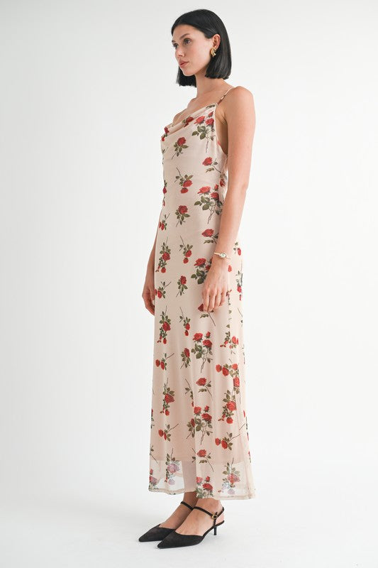 Woman wearing a floral dress on a white background