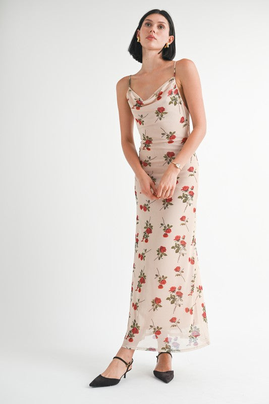 Woman wearing a floral dress on a white background