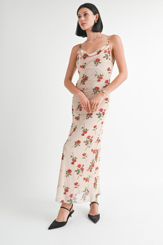 Woman wearing a floral dress on a white background