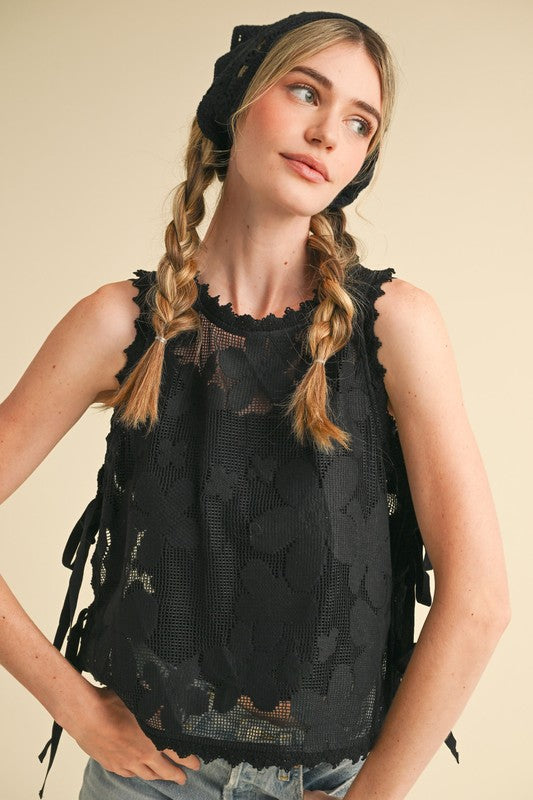 Black Floral Crochet Tank Top