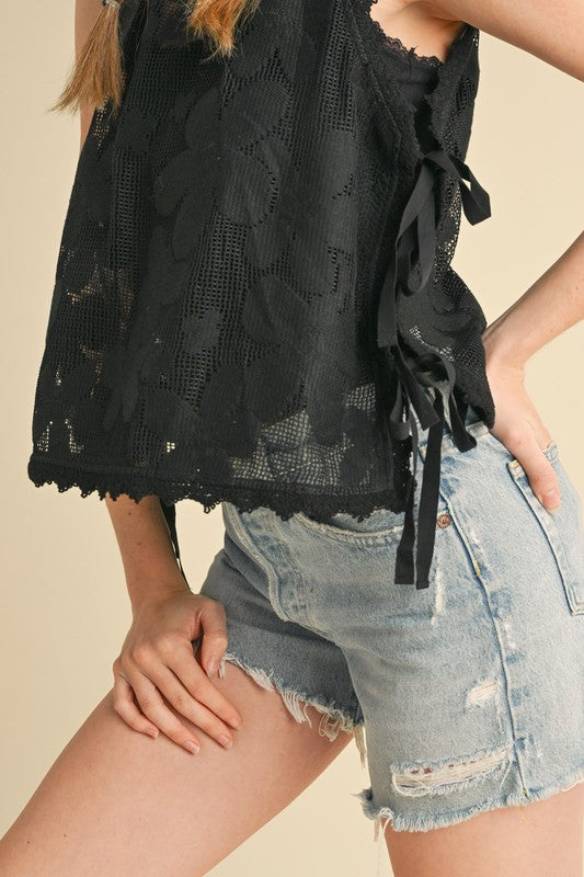 Black Floral Crochet Tank Top