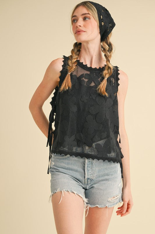 Black Floral Crochet Tank Top