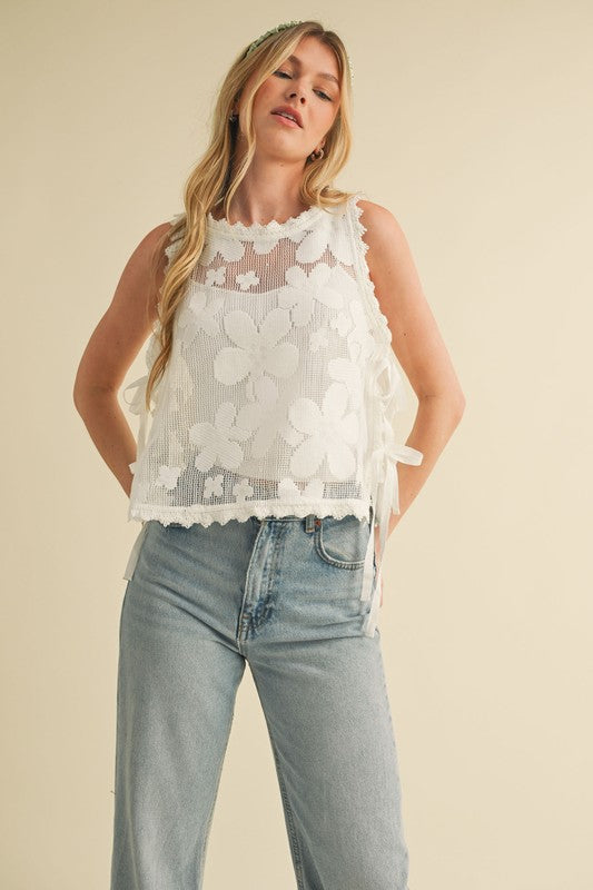 White Floral Crochet Tank Top