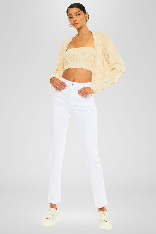 Kancan High Rise Slim White Straight Leg Jeans