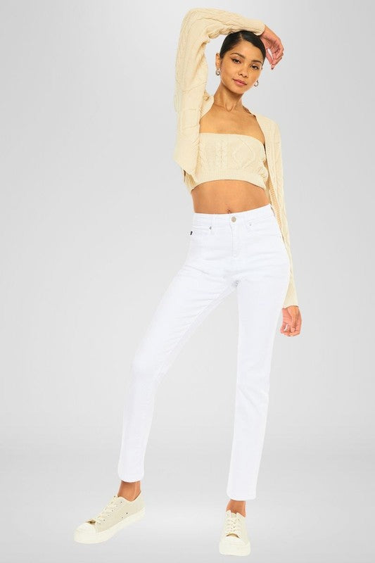 Kancan High Rise Slim White Straight Leg Jeans