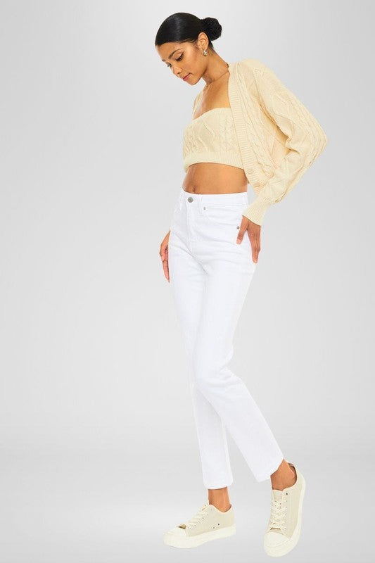 Kancan High Rise Slim White Straight Leg Jeans