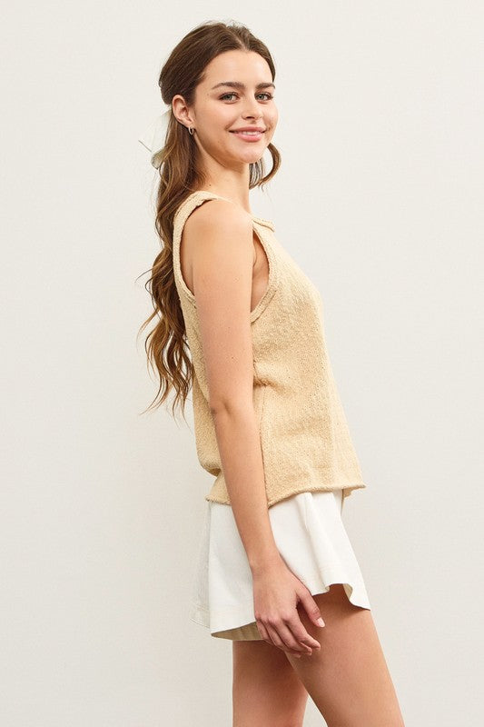 Natural Crew Neck Sweater Sleeveless Top