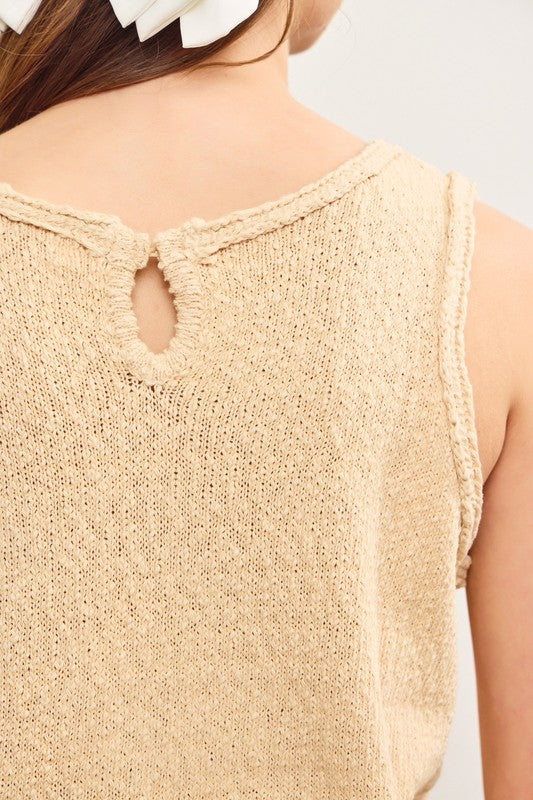 Natural Crew Neck Sweater Sleeveless Top