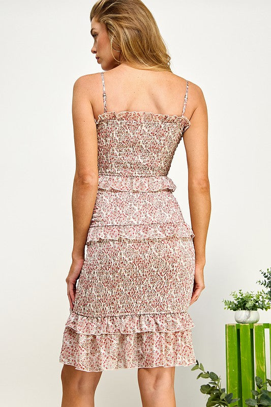 White Floral Smocked Mini Dress
