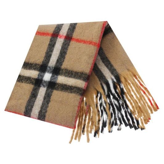 Plaid scarf with fringes on a white background