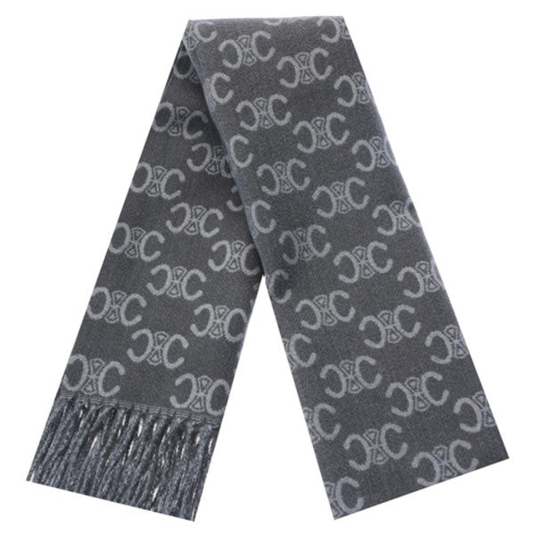 Gray scarf with a pattern on a white background