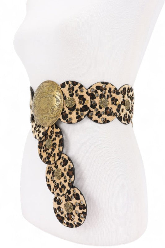Faux Leather Animal Print Western Statement Belt
