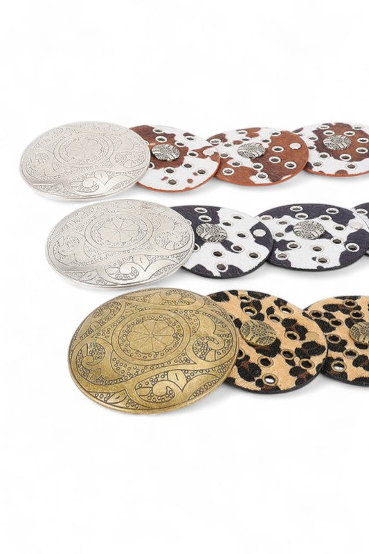 Faux Leather Animal Print Western Statement Belt