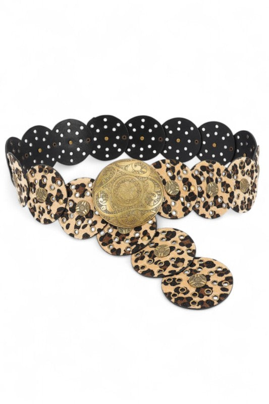 Faux Leather Animal Print Western Statement Belt