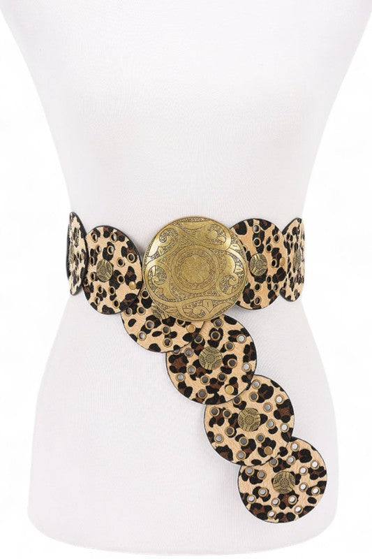 Faux Leather Animal Print Western Statement Belt