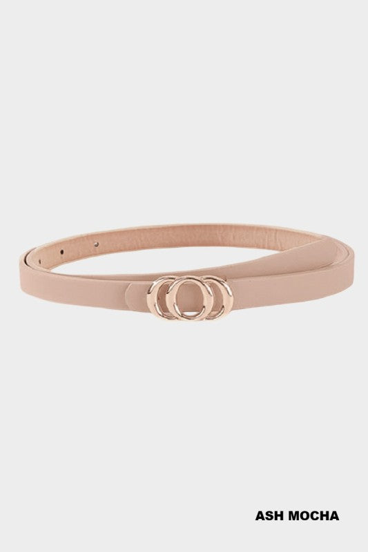 Beige belt with a rose gold buckle on a white background