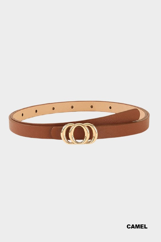 Camel belt with gold buckle on a white background