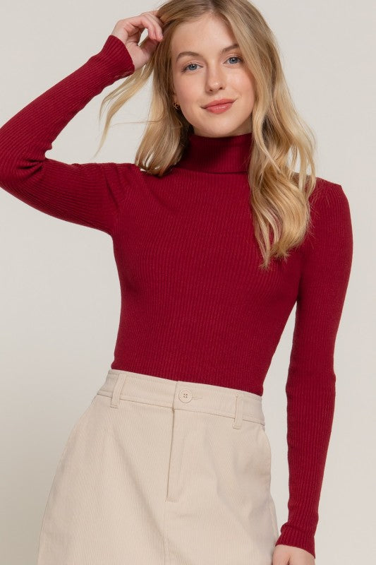 Seasonal Sophistication Ribbed Mock Neck Sweater Top
