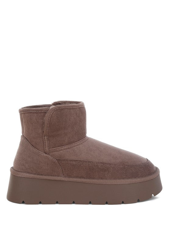 Brown suede platform ankle boot on a white background