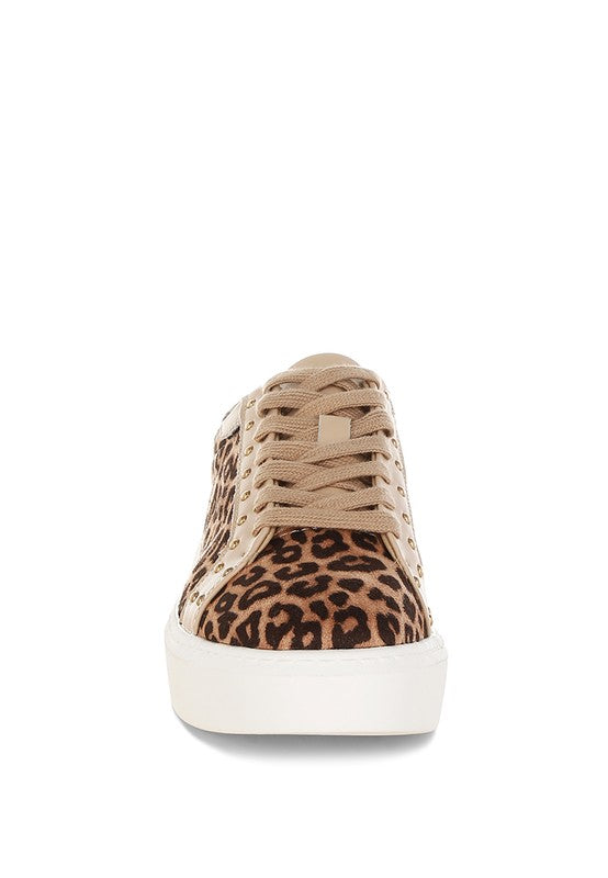 Studded Leopard Print Chunky Sneakers