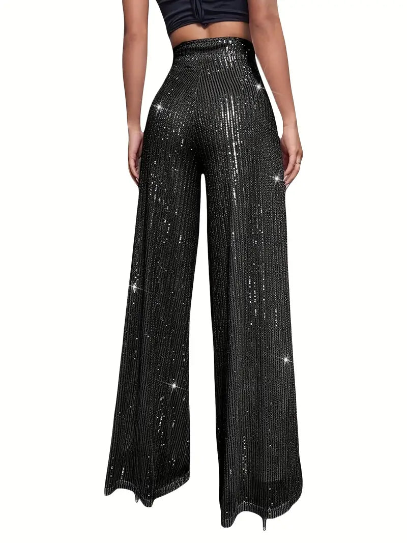 Black High Waisted Sequin Pants with Zipper