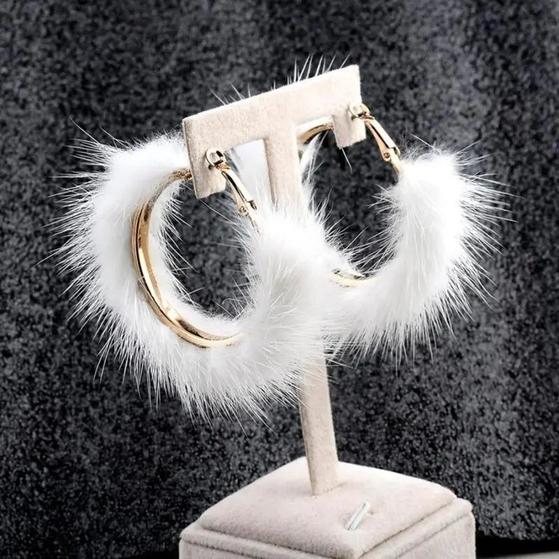 White Faux Fur Hoop Earrings