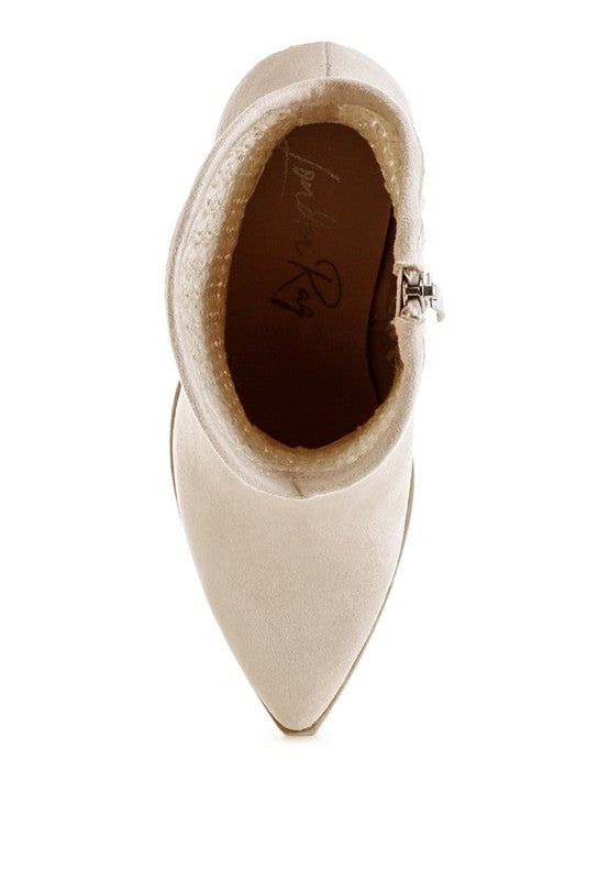 Pointed-toe shoe with brand logo on a white background