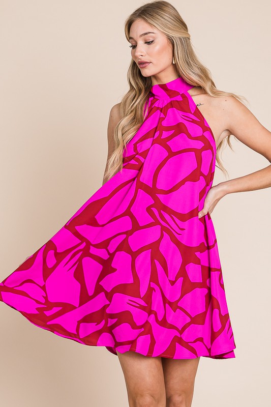 Butterfly Print Halter Sundress in Pink/Red
