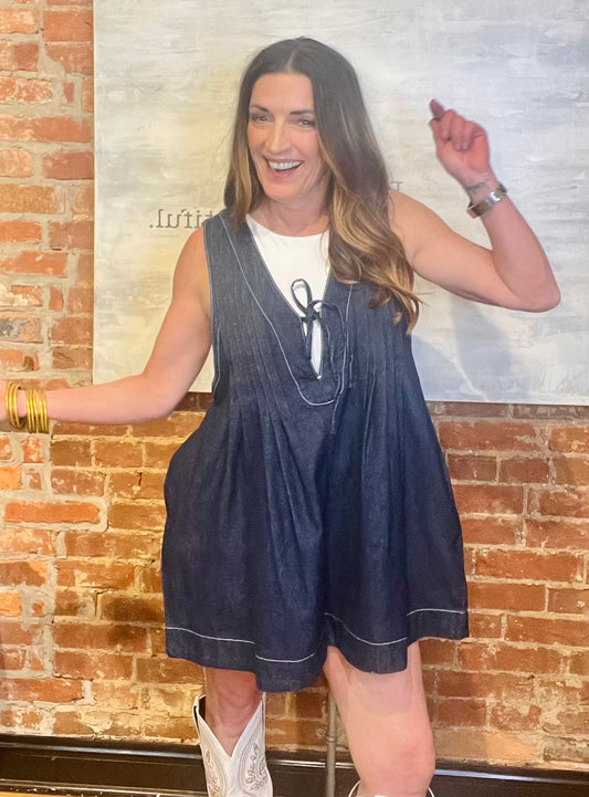 Sleeveless Dark Denim Romper Dress