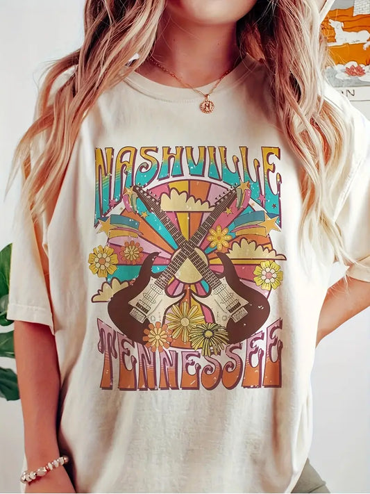 Creamy White Nashville Guitar and Leather Graphic Tee