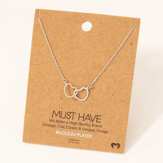 Rhodium Plated Heart Link Charm Necklace 16" in Length