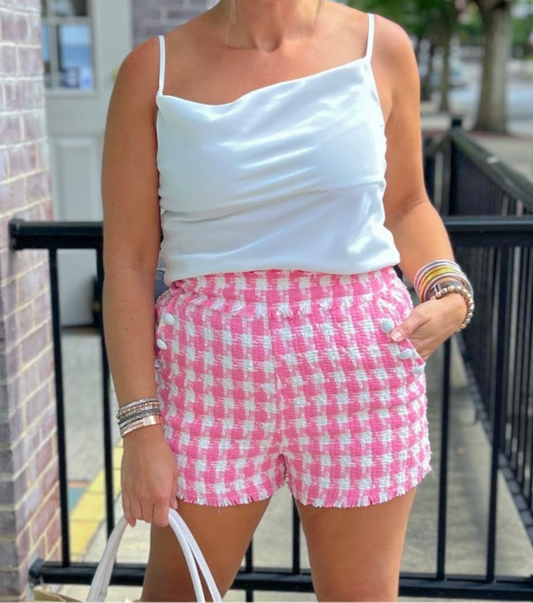 Preppy Perfection Plaid Tweed Shorts