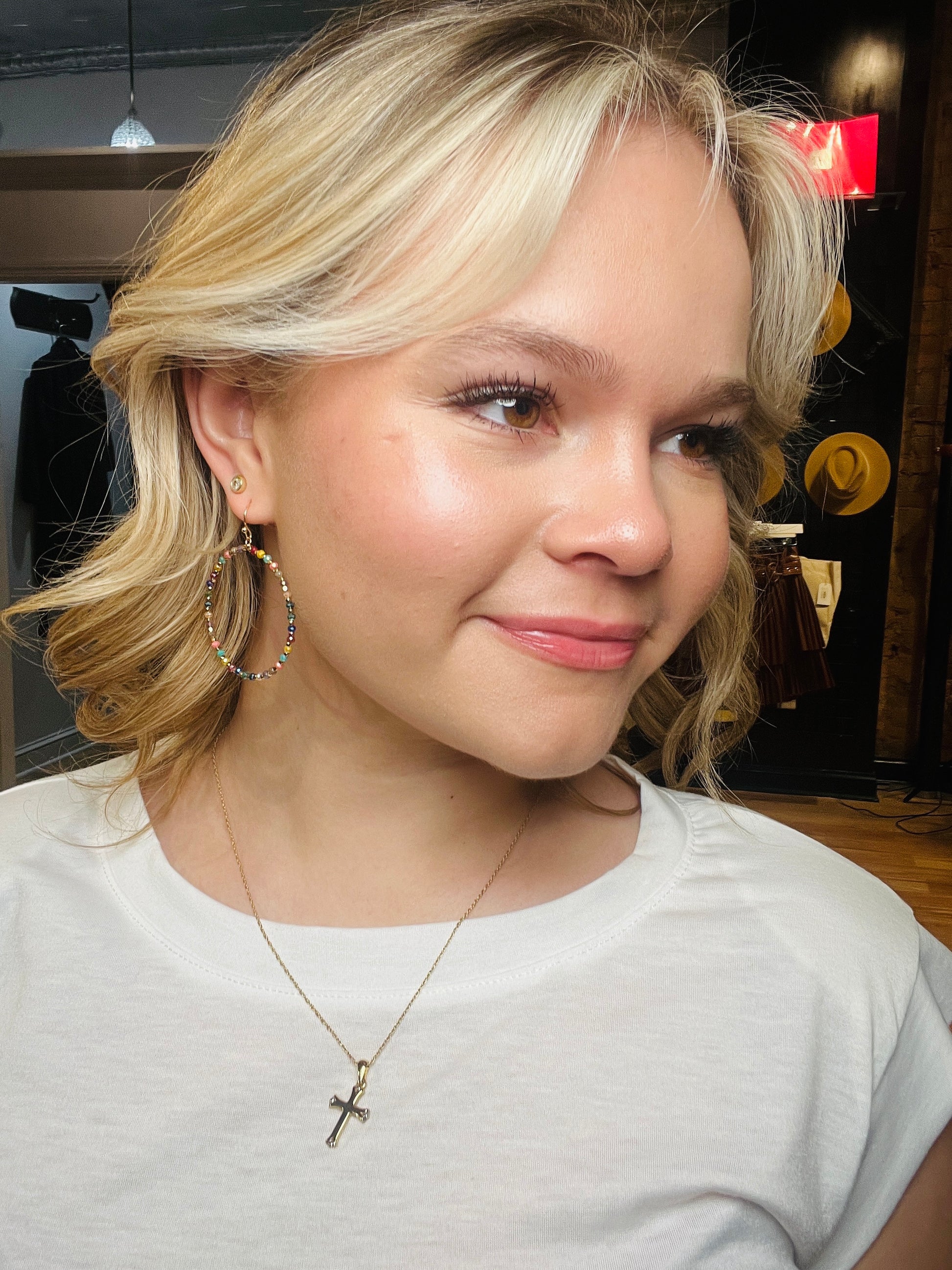 Multi Color Glass Bead Dangle Earrings