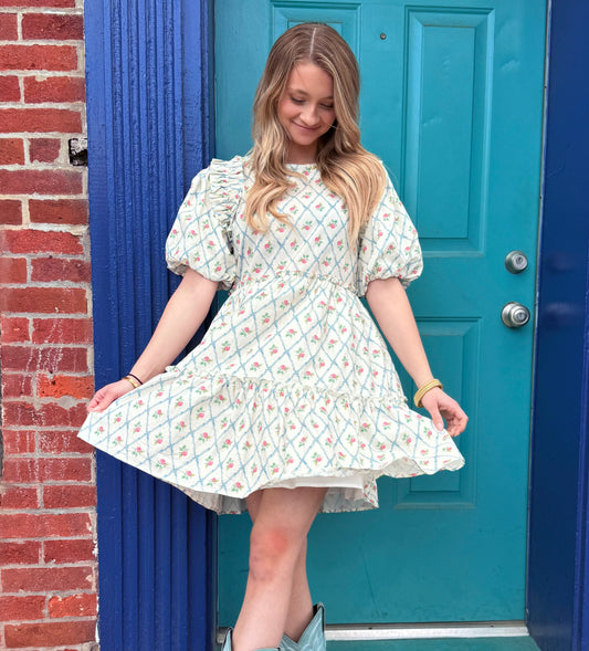 Off White Round Neck Mini Babydoll Dress